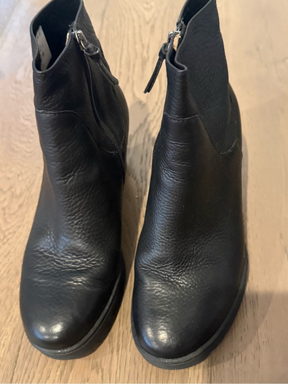 Black Leather Women's Zip Ankle Boots